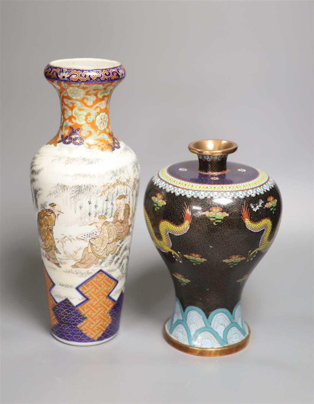 A Japanese Imari vase by Fukngwawa, Koransha, an early 20th century Chinese cloisonne enamel vase and a group of Japanese printed desig